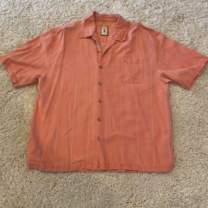 Jamaica Jaxx Men's Hawaiian Shirt Size XL 100% Silk Coral- Wood Buttons